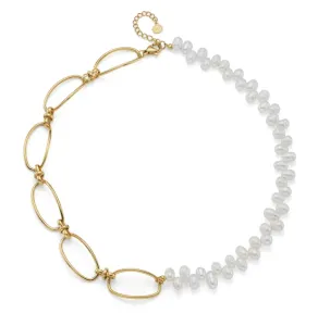 Oliver Weber Markante vergoldete Halskette mit Perlen Izanagi Silky Pearls 12315G