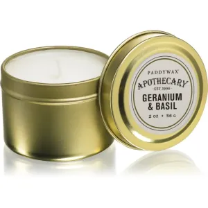 Paddywax Apothecary Geranium & Basil Duftkerze in blechverpackung 56 g