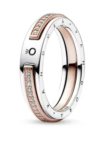 Pandora Originaler zweifarbiger Ring mit Zirkonen Signature Logo 182773C01 50 mm