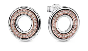 Pandora Originelle zweifarbige Ohrringe mit Zirkonen Rose Signature Logo 282780C01