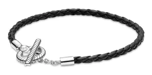 Pandora Silbernes Armband mit schwarzem Leder 591675C01 19 cm
