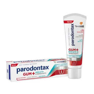 Parodontax Aufhellende Zahnpasta bei Problemen mit Zahnfleisch, Atem und Zahnempfindlichkeit Gum and Bulldog Sensitive Whitening 75 ml