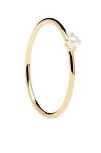 PDPAOLA Eleganter vergoldeter Ring mit Perle Solitary Pearl Essentials AN01-160 50 mm