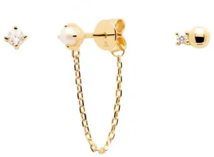 PDPAOLA Vergoldete asymmetrische Ohrringe mit Perle und Zirkonen CHARLIE Gold BU01-019-U