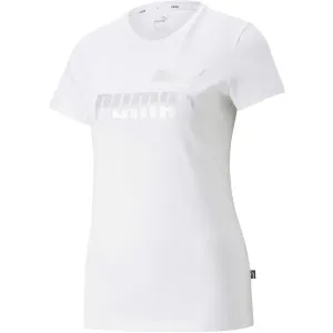 Puma ESS+ METALLIC LOGO TEE Damenshirt, weiß, größe XS