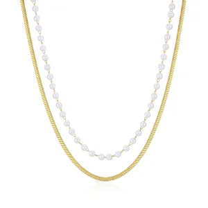S`Agapõ Doppelte vergoldete Halskette mit Perlen Wisdom SWI06