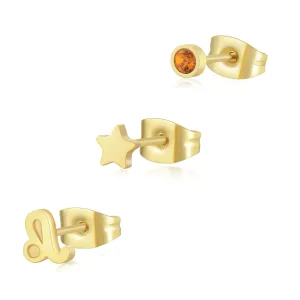 S`Agapõ Set aus drei vergoldeten Ohrringen Löwe Click SCK200