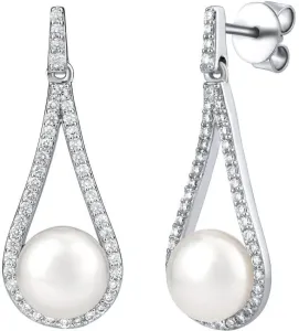 Silvego Luxuriöse silberne Ohrringe mit echter weißer Perle LPSGRP19233W