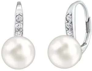Silvego Sanfte silberne Ohrringe mit echten weißen Perlen und Swarovski-Kristallen LPSER0639