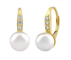Silvego Silberne/vergoldete Ohrringe CASSIDY mit weißer Perle Swarovski® Crystals LPS0639ESWWGP