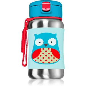 Skip Hop Zoo Straw Bottle Wasserflasche aus rostfreiem Stahl mit Strohhalm Owl 12 m+ 350 ml