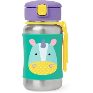 Skip Hop Zoo Straw Bottle Wasserflasche aus rostfreiem Stahl mit Strohhalm Unicorn 12 m+ 350 ml