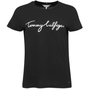 Tommy Hilfiger REG C-NK SIGNATURE TEE Damen T-Shirt, schwarz, größe L