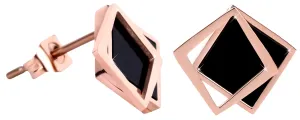 Troli Bronze Ohrringe in Form eines Doppelquadrats - schwarze
