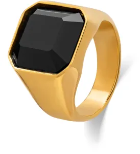 Troli Massiver vergoldeter Ring mit schwarzem Kristall 62 mm