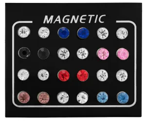 Troli Modernes Set magnetischer Ohrringe mit farbigen Kristallen (Perlen, Mini-Brosche)