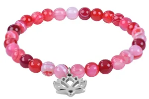 Troli Perlenarmband aus rosa Achat mit Lotusblume 18 cm