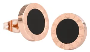 Troli Rosevergoldete Stahlohrringe mit schwarzer Mitte KE-015