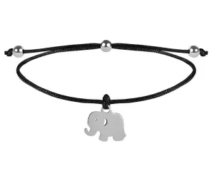 Troli Schnur-Armband Elefant Schwarz/Stahl