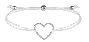 Troli Schnur-Armband mit Herzen Weiß/Stahl