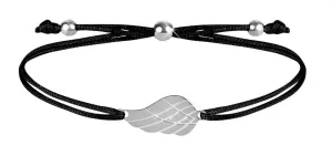 Troli Schnur-Armband mit Engelsflügel Schwarz/Stahl