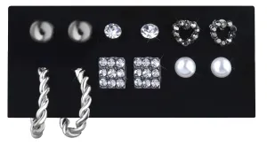 Troli Set runde Ohrringe und Ringe mit silbernen Zirkonen (6 Paar)