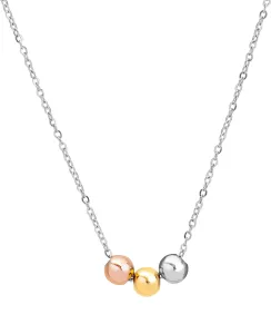 Troli Stilvolle Halskette aus Stahl mit dreifarbigen Perlen VESN0667S