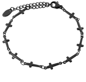 Troli Stilvolles schwarzes Armband mit Kreuzen aus Stahl