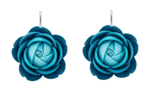 Troli Türkis-blaue hängende Ohrringe in Form von Blumen Deep