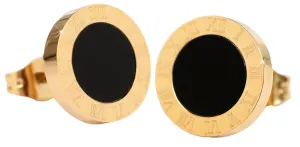 Troli Vergoldete Stahl Ohrringe mit schwarzer Mitte KE-015