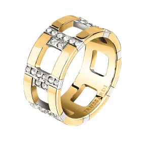 Trussardi Markanter vergoldeter Ring mit Zirkonen T-Logo TJAXC38 54 mm