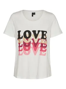 Vero Moda Damen T-Shirt VMAMALA Regular Fit 10291798 Snow White Love XL