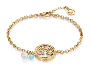 Viceroy Vergoldetes Armband mit Perlmutt Glocke Baum des Lebens 15064P01012