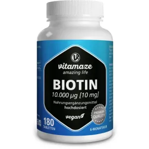 Vitamaze Biotin 10 mg (10.000 µg) hochdosiert Tabletten für wunderschöne Haare und Haut 180 TAB