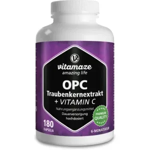 Vitamaze OPC Traubenkernextrakt hochdosiert + Vitamin C natürliches Antioxidans 180 KAP