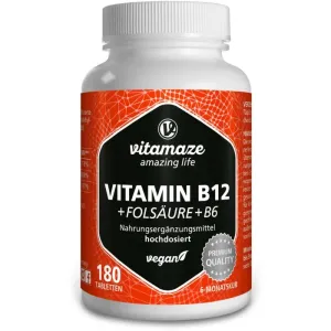 Vitamaze Vitamin B12 hochdosiert + B9 + B6 Tabletten zur Förderung des physischen und psychischen Gleichgewichts 180 TAB