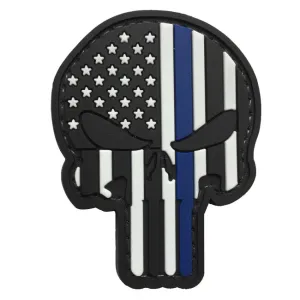 WARAGOD Klettabzeichen 3D US Patriot Punisher blue line 7.5x5cm